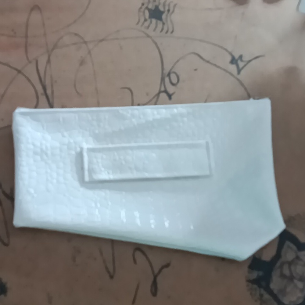 White snakeskin clutch w/ strap